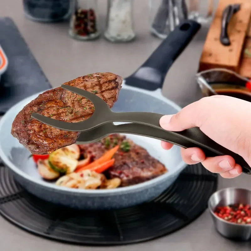 2-in-1 Nylon Grip Flip Tongs 🍳 – Egg Spatula & Steak Turner Clamp for Cooking