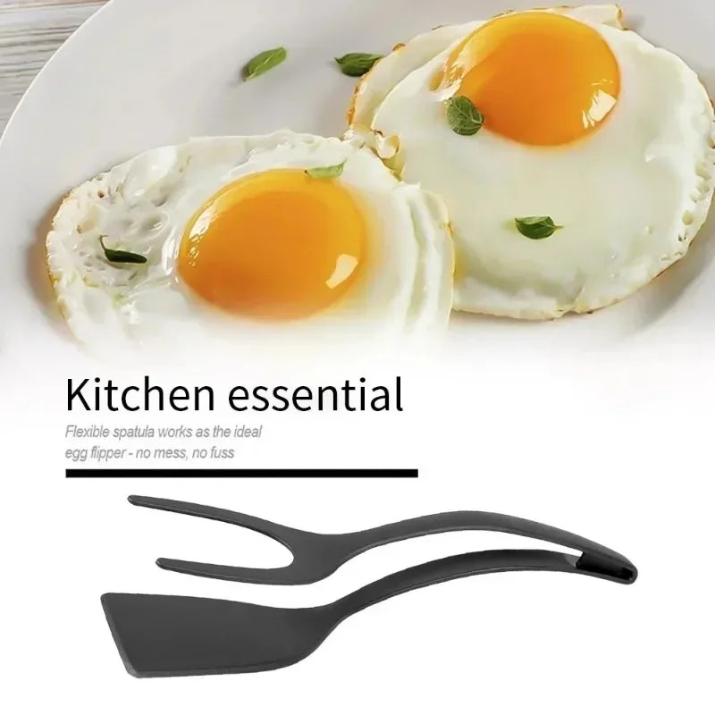 2-in-1 Nylon Grip Flip Tongs 🍳 – Egg Spatula & Steak Turner Clamp for Cooking