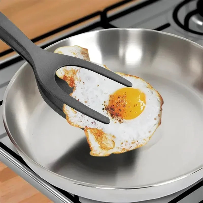 2-in-1 Nylon Grip Flip Tongs 🍳 – Egg Spatula & Steak Turner Clamp for Cooking